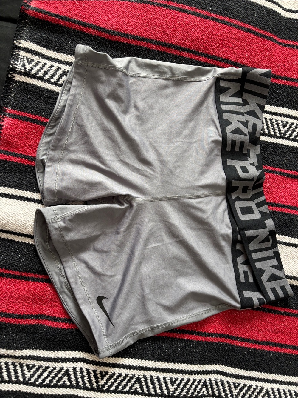 Nike Women’s Light Gray Pro Compression Shorts with Black Branded Waistband